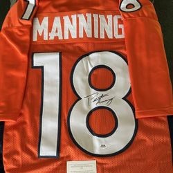 PEYTON MANNING SIGNED DENVER BRONCOS AUTOGRAPHED CUSTOM ORAN JERSEY W/COA XL 466