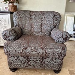 Beautiful teal & chocolate brown patterned velour, oversized chair by Ashley Furniture. Quality fabric and construction. No tears or stains; used very
