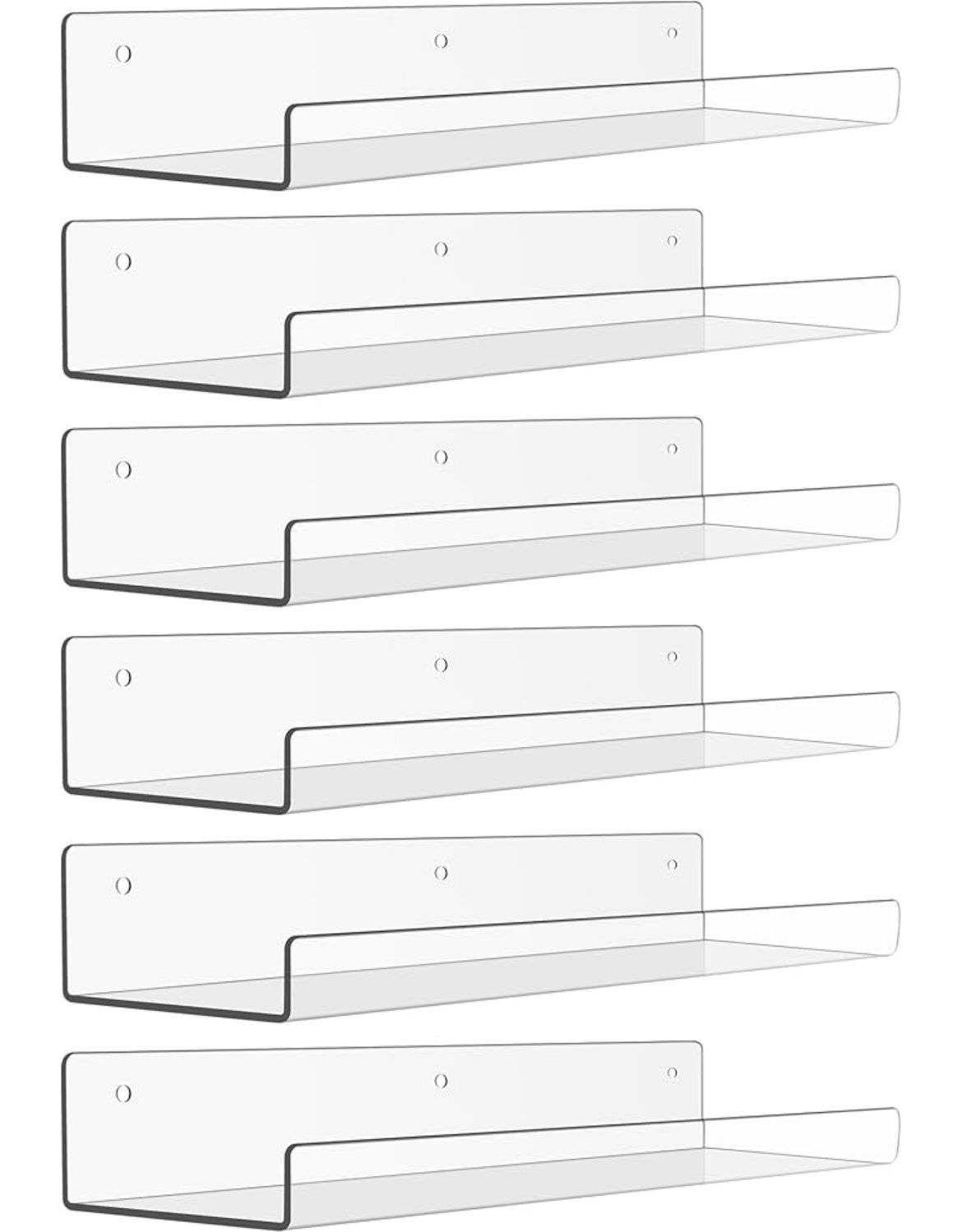 Sooyee Acrylic Shelves,6 Pack 15 Inch Floating Wall Mounted Shelves, Funko Pop Display Case,