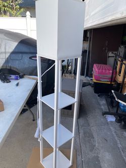 Shelf floor lamp with linen shade,