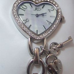 JENNIFER LOPEZ SILVER HEART-SHAPED WATCH WOMENS