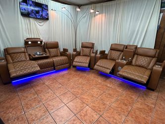 Dubai Power Reclning Sofa Set With Adjustable Headrest In Brown 