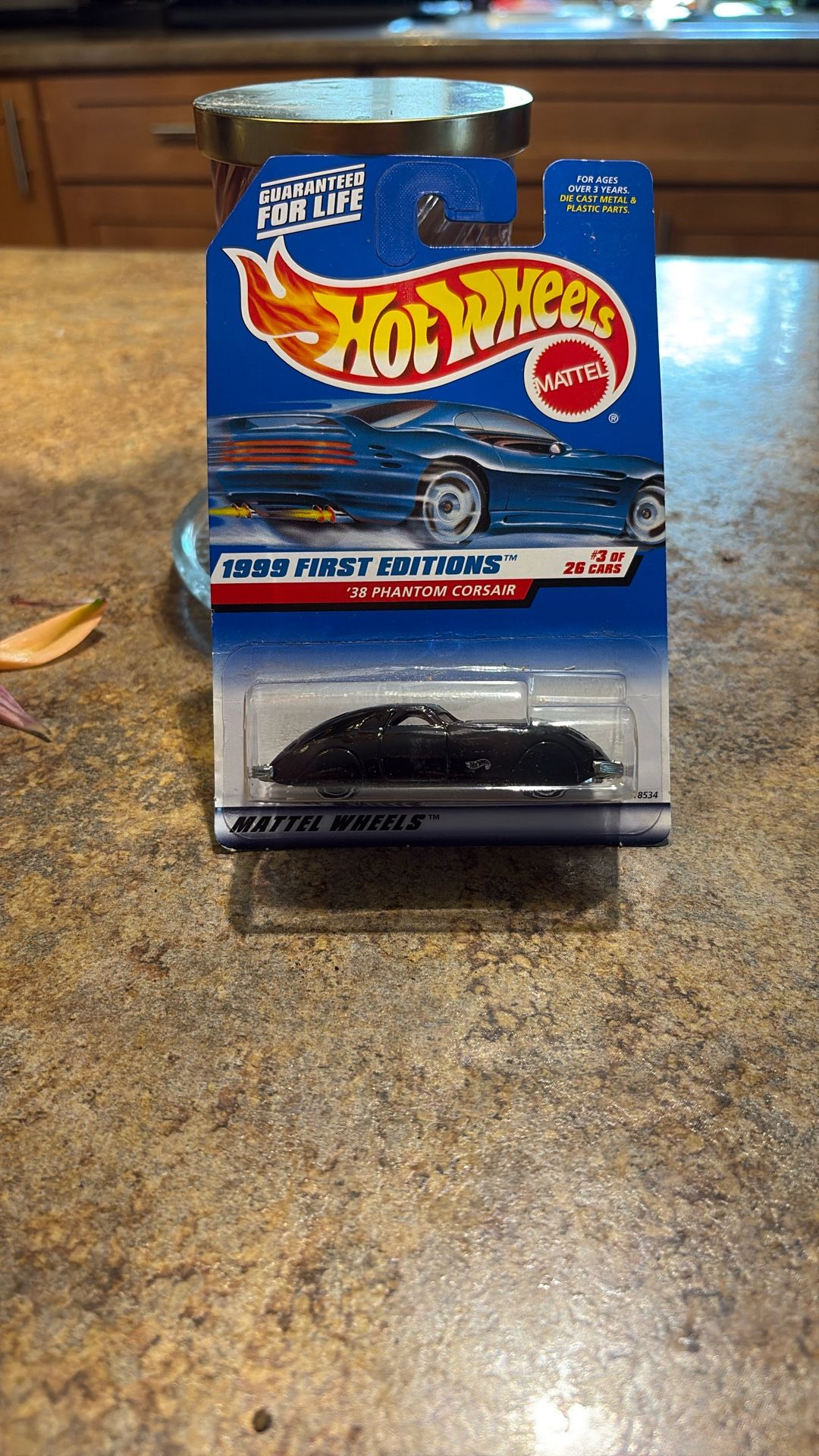 HOT Wheels Black '38 Phantom Corsair #(contact info removed) Gray interior First Editions Gray Logo White Wall 5 Spokes