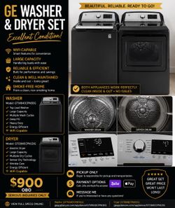 GE Smart WiFi Washer & Dryer Set – Excellent Condition