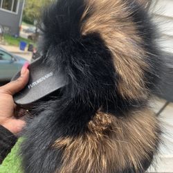 Black & Brown Bambo Genuine Fur Slides 