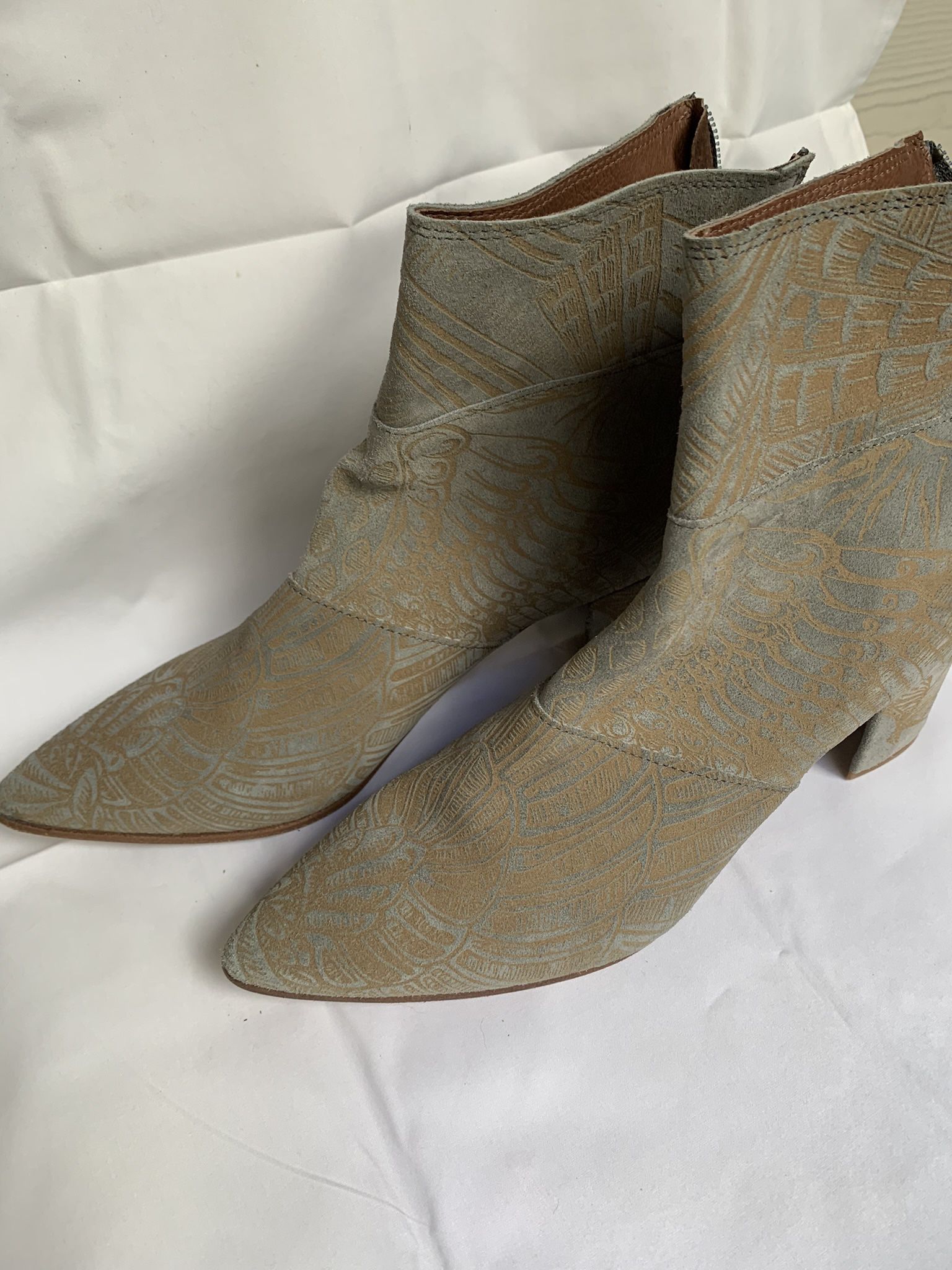 Embossed Suede Boots - Size 9, Made In Portugal
