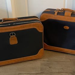 (Set of 2) Navy/Camel Vintage Suitcases