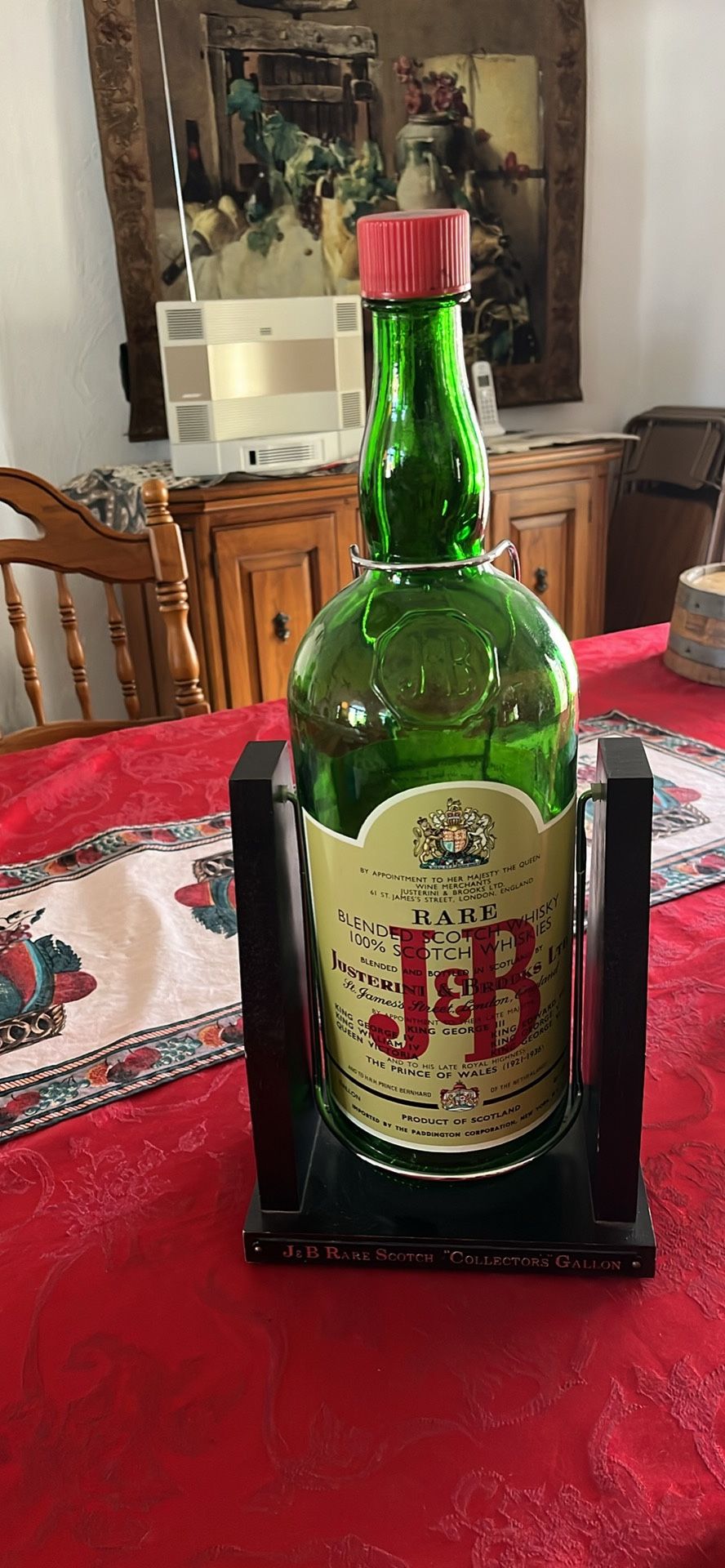 Antique J&B Scotch Gallon Bottle, And Cradle