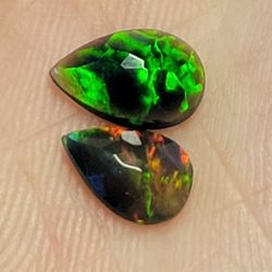 2x Black Fire Opal Pear Cut Loose Gemstones .70ctw Each 