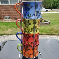 Pier 1 Owl Coffee Mug Set, Like New