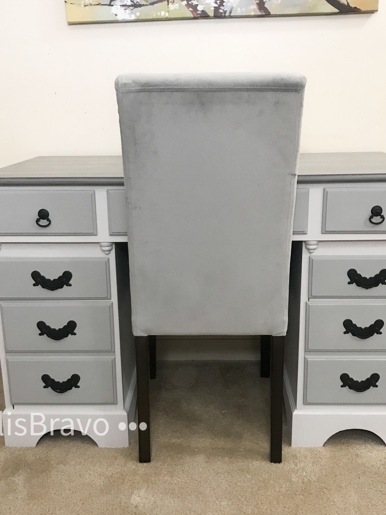 Solid Wood Gray Desk With Chair