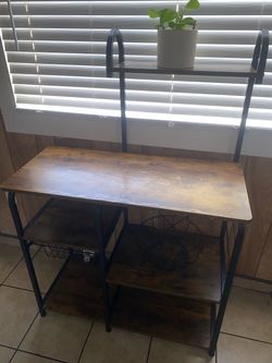 Industrial Baker's Rack with Wood Shelves