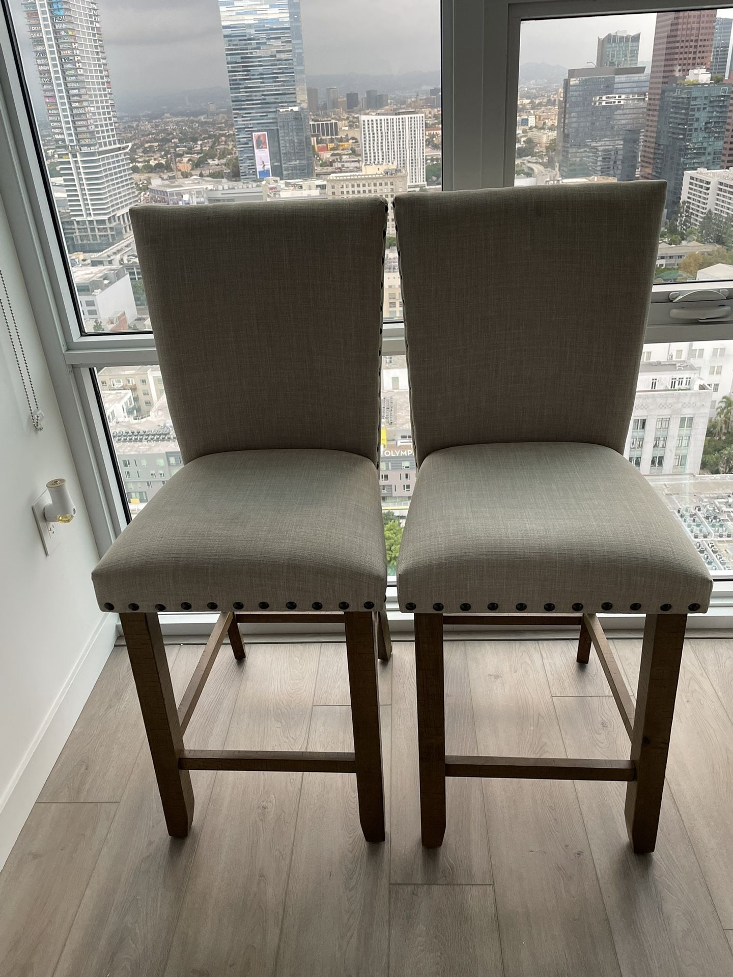 Sonoma Natural & Beige Solid Back Upholstered Counter Height Stools