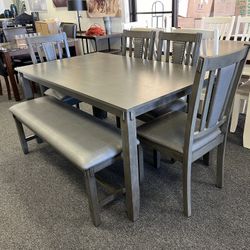 Grey Wood Dining Set 