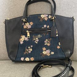 Coach Prairie Denim Tote Crossbody Bag W Floral Box Print Limited Edition