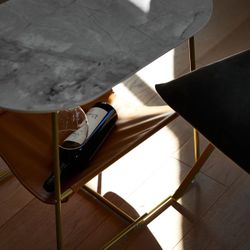 Luxury Side Table, 21’ Polished Marble Design Ceramic