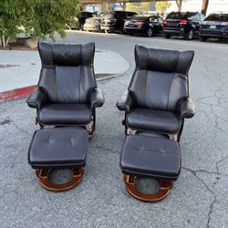 Pair Of Faux Leather Recliners With Storage Ottomans ( Can Deliver For $10 )