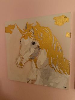 Unicorn Canvas Painting with Gold Leaf
