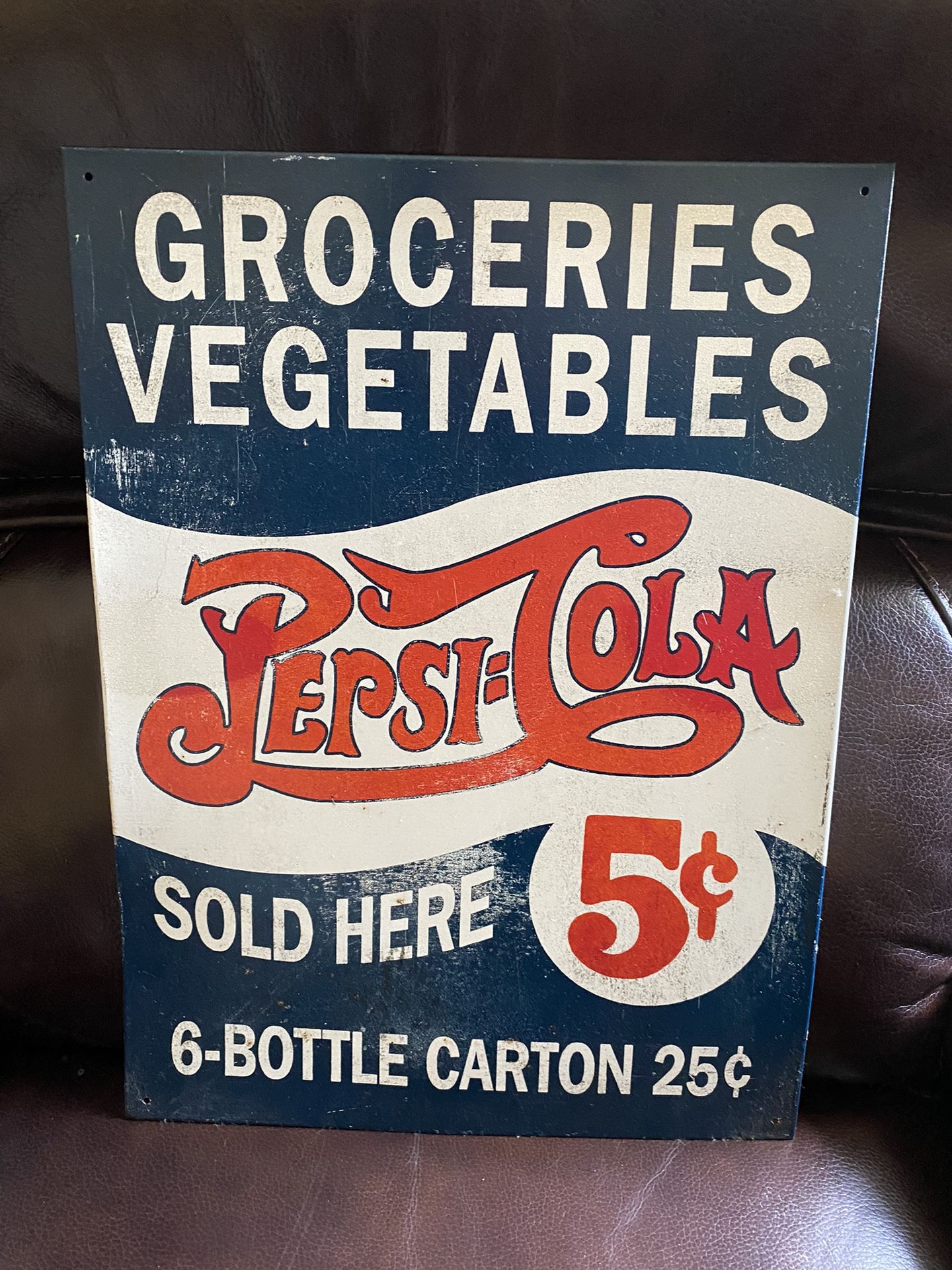 Pepsi Cola Sign "Groceries Vegetables Sold Here 5 cent 6- Bottle Carton 25 cent"