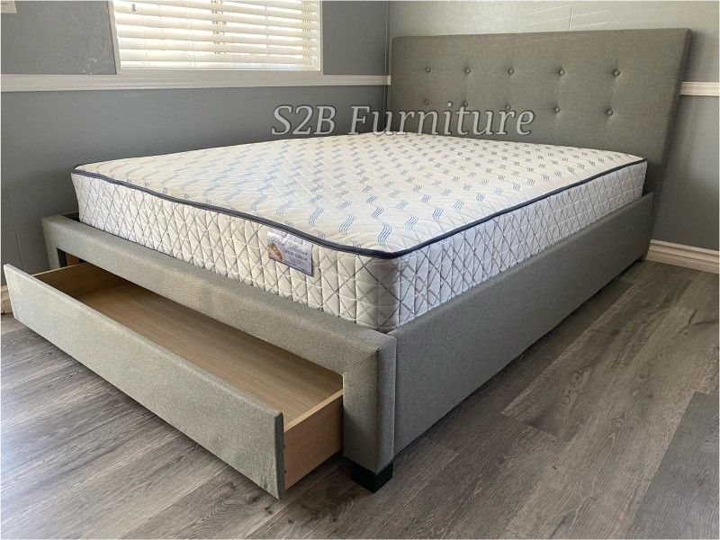 Queen Grey Euro Platform Bed With Ortho Mattress Included