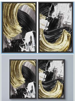 Ashbrook Framed Canvas Print Wall Art Set Black White Gold, 16x24x2, Modern