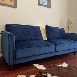 Blue Velvet Couch / Guest Bed