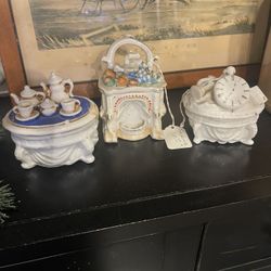 Antique Porcelain Fairing Trinket Box   3 Total $40 For All