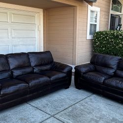 Comfy Real Leather Couch/Sofa + Loveseat | FREE DELIVERY