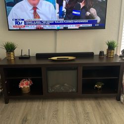 Dark Brown Tv Stand With Electric Chimney And Heater