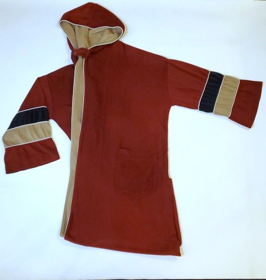 Long Hooded Robe Unisex 1 of 1 Maroon Dark Green & Tan with Belt Loops Unique Handmade Loungewear