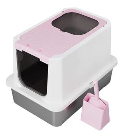 Large Covered Cat Litter Box with Scoop Enclosed New, Open Box, The Flap for the top exit hold was broken, would need to be used without the flap on t