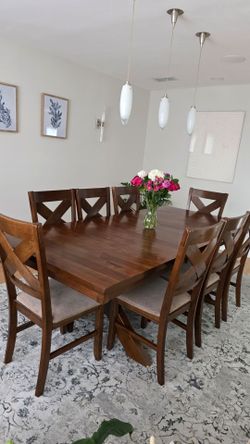 9-Piece Solid Wood Dining Set – Table + 8 Chairs