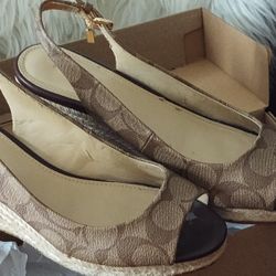 Genuine COACH Signature Wedge Sandals ~ Tan