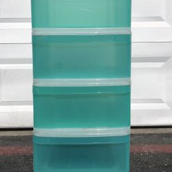 Storage Bins - 4 Plastic Drawers ( Turquoise Color / Clear ). - 16 X 20 Inches 