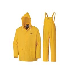 M    Pioneer Waterproof PVC Work Suit for Men – Repel Rain Gear Yellow Safety Jacket and Bib Pants - 3 PC Set With Detachable Hood