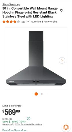 Samsung 30 in. Convertible Wall Mount Range Hood in Fingerprint Resistant Black Stainless Steel with LED Lighting