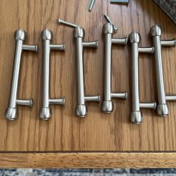 6  Brushed Nickel Drawer/ Closet Pulls 