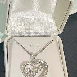 Sterling Silver 18” Box Chain With Love Heart Pendant 
