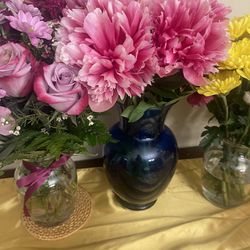 $5-take All Real Flowers and 3 Vases (not Blue Vase). 