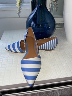 J.Crew Women’s D’orsay  Flats Pointed Toe Blue /White Stripes Fabric Size 7 , New Never Used ,not Box