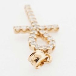 Womens 14K Yellow Gold Diamonds Religious Ankh Cross Pendant Charm  #23082B