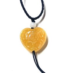 Yellow jade jadeite heart coin pendant necklace