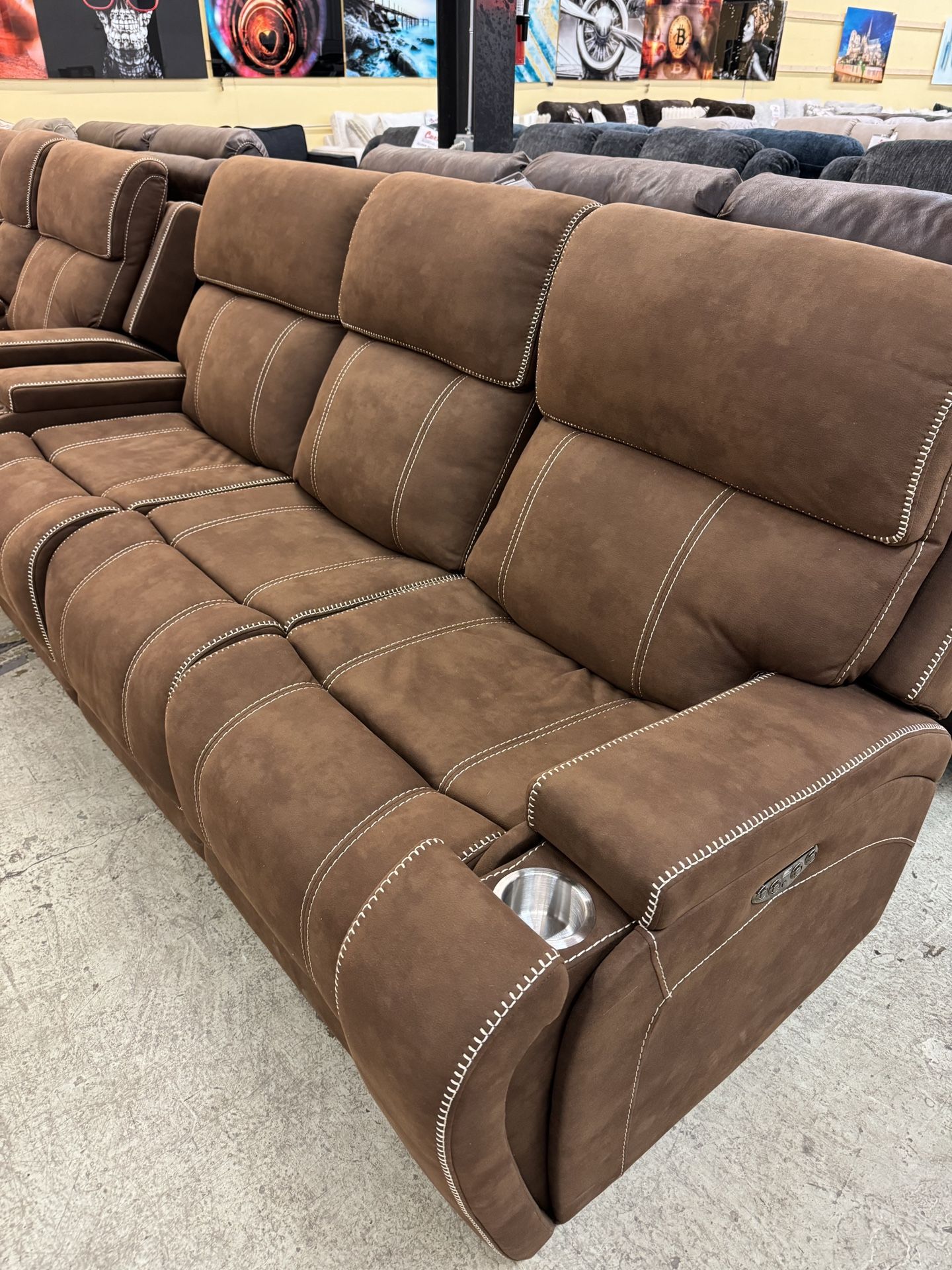 Double Power, Reclining Sofa And Loveseat, Set With Power HeaFin Double Power, Reclining Sofa And Loveseat, Set With Power Headrest, Foot Rests!