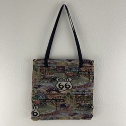 Vintage 90s Route 66 Road Trip Retro Tapestry Carpet Shoulder Shopping Tote Bag