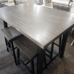 Brand New Black Or Walnut Metal Counter High Dining Table (48"×31"×36"H) + 4 Stools