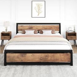 New Heavy Duty Modern King Size Bed Frame with Wooden Headboard and Footboard Metal King Bed Platform New in box PHO_0PV5D3YW STURDY & DURABLE - Meta