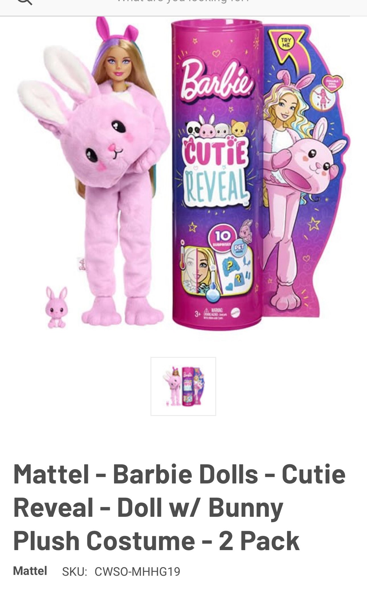Barbie Cutie Reveal Pink Bunny