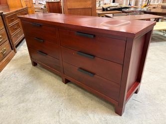 Black Cherry Finished 6 Drawer Dresser with Recessed Accessory Bowl