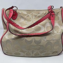 Coach signature coral metallic poppy tote handbag shoulder bag
