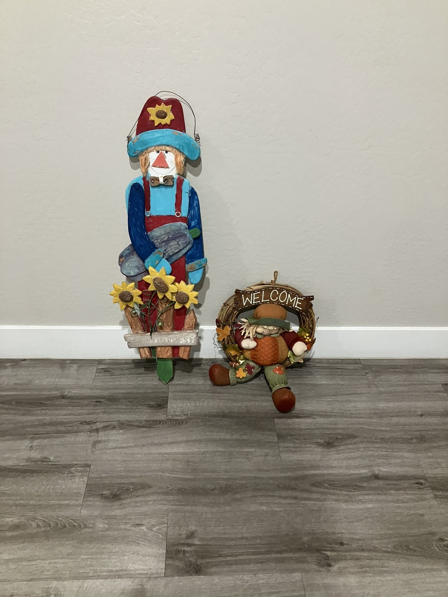 2 Autumn / Fall scarecrow decorations for your outdoor space priced to sell 